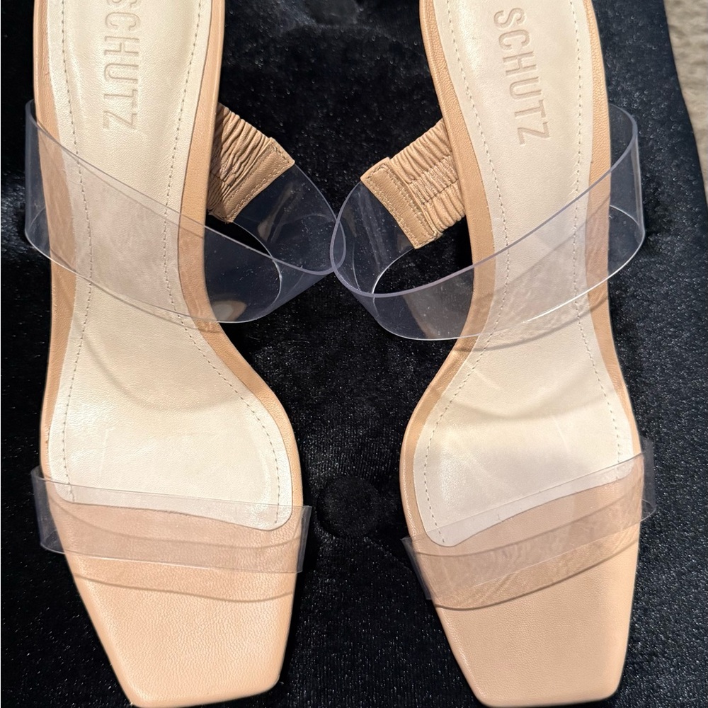 SCHUTZ Tan Heels with Clear Straps
